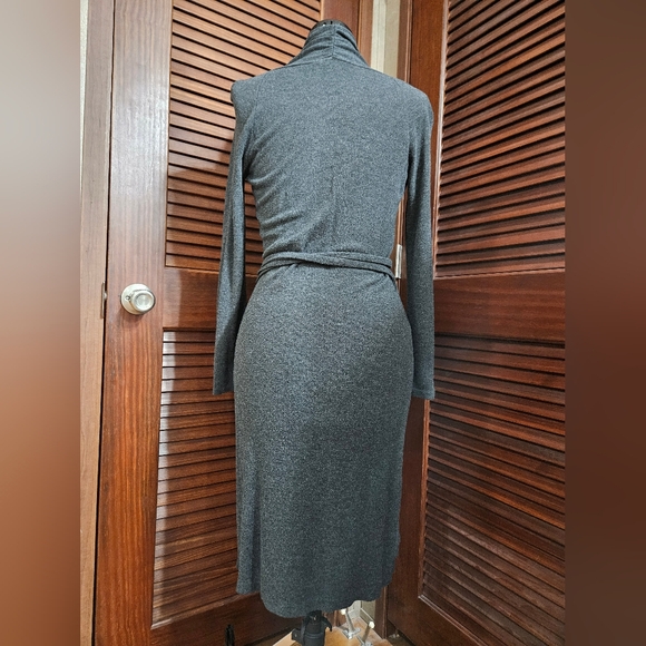 Ann Taylor LOFT Classic Wrap Knit Dress in Charcoal Gray - Picture 3 of 8